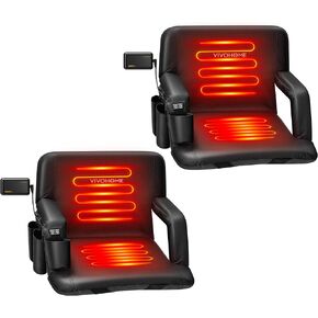 VIVOHOME Heated Stadium Seats with 20000mAh Power Bank, 2 Pack Bleacher Chairs with 12V 20W PD Fast Charging Type C Port, 3 Levels of Heat, NTC Overheat Protection System