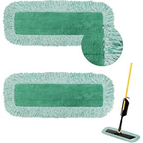 Commercial Products Dust Pad with Fringe for Rubbermaid 18" - 18 Inch Green Microfiber Dust Mop Refills Heavy-Duty Cleaning for Hardwood/Tile/Laminated Floors in Kitchen/Lobby/Office (6 Counts)