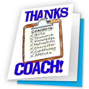 Play Strong 1-Pack BEST SOCCER Clipboard Thanks Coach 1-Pack (5x7) Inch Greeting Card Awesome for Soccer Seasons Team Banquet Party Thank You Coach Appreciation Gifts - Coach Will Love It!