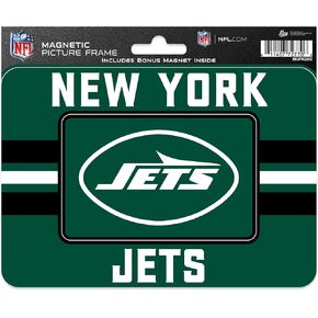 Rico Industries NFL Football New York Jets Stripes Magnetic Picture Frame (5"x6.75") & Magnet Combo Set - Home Décor - Regrigerator, Office, Kitchen