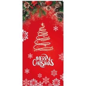 Christmas Door Curtains Cover Merry Christmas, Red French Door Curtains, 32 72 Inch Glass Door Window Privacy Blackout Curtains for Holiday Party Backdrop Decoration