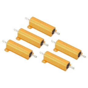 PATIKIL 50W 4 Ohm Aluminum Shell Resistor, 5 Pack Aluminum Housing Resistor Housed Case Wirewound Resistors Screw Tap Power Resistor 5% Tolerance, Golden