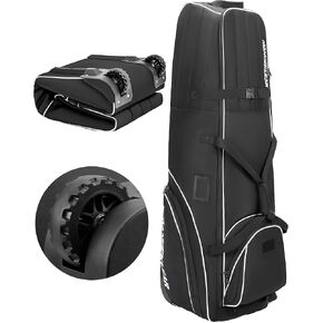 MANUEKLEAR Golf Bag Travel Case for Airlines with Travel Wheels, Golf Travel Bags for Airlines with Padded Top, 1680D Nylon Foldable Golf Travel Covers with 3 Large Pocket for Golfer