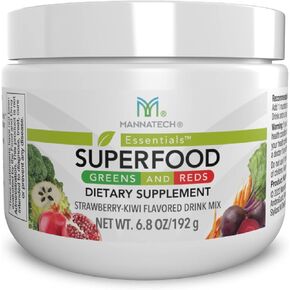 Mannatech Superfood Greens and Reds 192g, (Strawberry-Kiwi) Phytonutrients from Beet Root Powder, Spirulina Powder