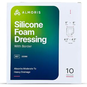 Silicone Foam Dressing 6x6 with Border - High Absorbency Large Silicone Bandages for Wounds, Waterproof, Hypoallergenic Wound Dressing Pads for Wound Care, Pressure Ulcers & Bed Sores, 10 Pack