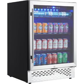 Beverage Refrigerator - 120 Cans Capacity, Safety Locks, 34°F-65°F Temp Control, Built-in/Freestanding, Digital Control, Glass Door, for Kitchen, Bar, Office
