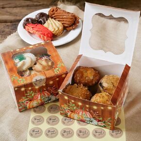 Kate Aspen Fall Cookie Boxes with Window and Decorative Seal Sticker (Set of 30), Treat Boxes For Desserts, Party Favors For Guests