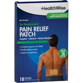 HealthWise Targeted Pain Relief Medicated Patch | Back and Large Areas | 18-Count | 5.6" x 3.6" | Topical Analgesic | Camphor, Menthol, Methyl Salicylate | Flexible Adhesive