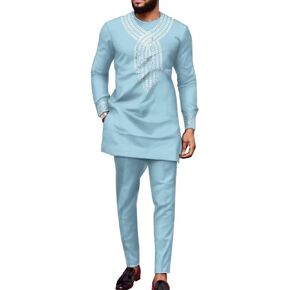African Mens Clothing 2 Piece African Suits for Men Wedding Print Dashiki Shirts and Pant Long Sleeve African Attires