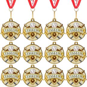 12 Pcs Award Medals 2 Inch Softball Medals T-Ball Team Medal Awards Soccer Medal Softball Metal Medals Gold Baseball Sports Award Medals with Neck Ribbon for Kids Adults
