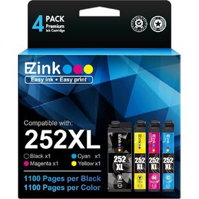 E-Z Ink (Remanufactured Ink Cartridge Replacement for Epson 252XL 252 XL T252XL120 to use with Workforce WF-7110 WF-7720 WF-7710 WF-3620 WF-3640 (1 Large Black, 1 Cyan, 1 Magenta, 1 Yellow) 4 Pack