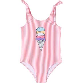 LIZENS Girls one Piece Swimwear Stripe Cute Swimsuit Adjustable Strap for Kids 2-12 Years Beach Bathing Suit