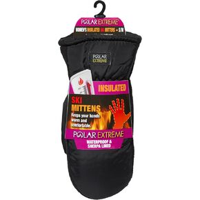 HEAT WOMENS WATERPROOF SHERPA LINED SKI MITTEN S/M- BLACK
