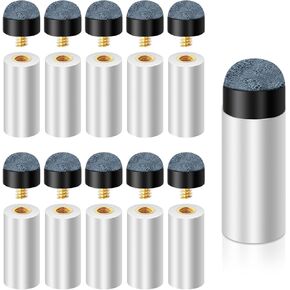 10 Sets Pool Cues Tips Replacement with White Billiard Cue Stick Ferrules, Screw On Billiard Cues Tips Pool Stick Tips Replacement Kit, 12mm (Blue)