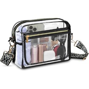 Clear Bag for Stadium Events with Adjustable Jacquard Strap for women, Clear Crossbody Bag Stadium Approved for Concerts, Sports Events, Festivals