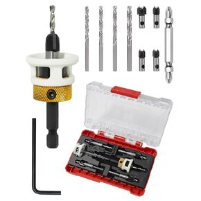 Carbide Tipped Countersink Drill Bits Set with Low Friction Depth Stop, 1/4" Quick Change Hex Shank Countersink Drill with Replaceable HSS Pilot Drill Bit for Wood, Plastic, Woodworking