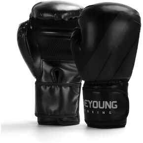 Beyoung Boxing Gloves 16oz, Boxing Training Gloves Men Women, Muay Thai, MMA, Kickboxing Gloves, Adult Heavy Punching Bag Gloves, Leather Sparring Gloves, Boxing Training, Black