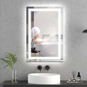 LED Mirror Bathroom Vanity Mirrors, Wall Mounted Anti-Fog LED Makeup Mirror 3000-6000K Adjustable, Memory Dimmable Touch Switch (Vertical & Horizontal) (20x28 inches)