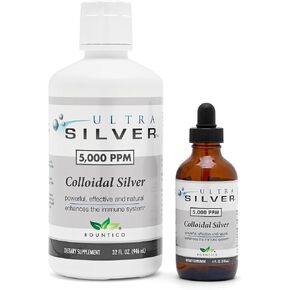 Ultra Silver® Colloidal Silver | 5,000 PPM, 32 Oz (946mL) | Mineral Supplement | True Colloidal Silver - 4 oz Dropper Bottle (Empty) Included for Dispensing!