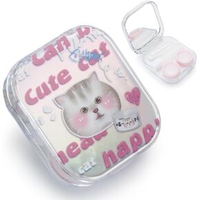 Contact Lens Case, Contact Lens Travel Kit Cute Contact Case Box With Applicator Removal Tool Mirror Screw Top Leak-Proof Contact Lens Soak Storage Kit for Travel & Home (Cute Cat)