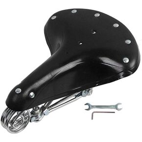 Durable Leather Bicycle Bike Vintage Cowhide Cycling Saddle Seat with Springs Classic Saddles Cushion Mat for Cycling Riding-Black, Orange