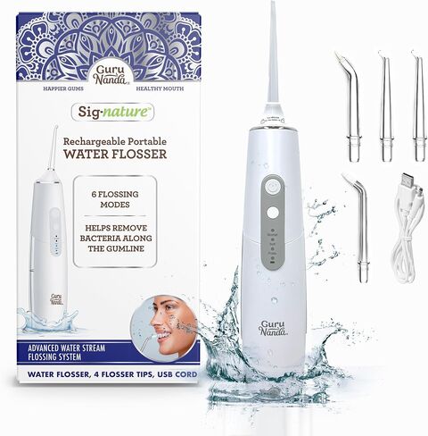 GuruNanda Advanced Dental Water Flosser 2.0 with UV Mode - Cordless and Portable - 290 ml Water Tank, 3 Modes, Rechargeable for Healthy Teeth and Gums in Saudi Arabia