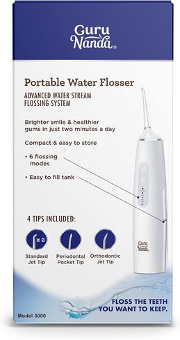 GuruNanda Advanced Dental Water Flosser 2.0 with UV Mode - Cordless and Portable - 290 ml Water Tank, 3 Modes, Rechargeable for Healthy Teeth and Gums in Saudi Arabia