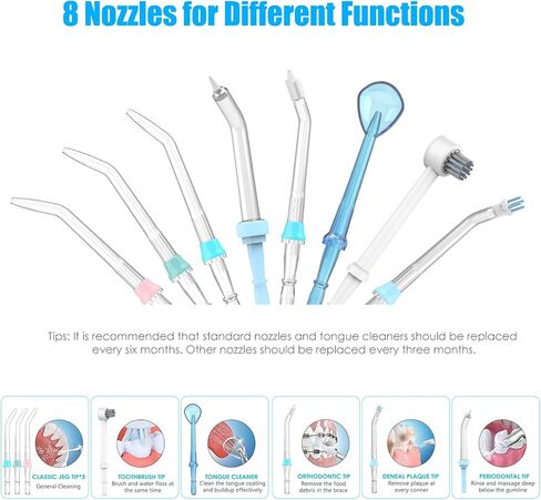 FC166 Water Flosser for Teeth/Braces, 600 ml Large Capacity, 10 Adjustable Pressures,8 Home Nozzles Professional Oral Irrigator for Teeth Clean(White) in Saudi Arabia