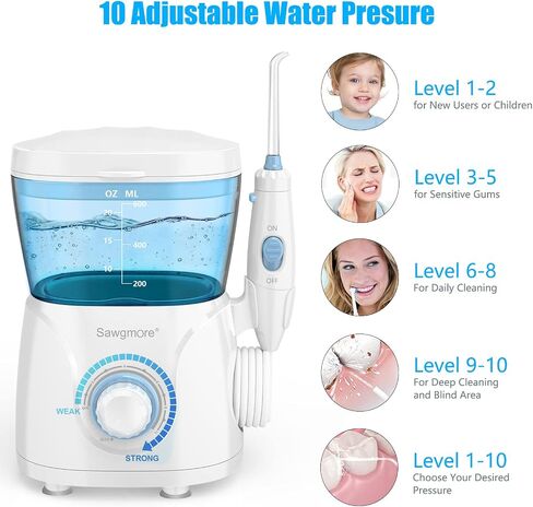 FC166 Water Flosser for Teeth/Braces, 600 ml Large Capacity, 10 Adjustable Pressures,8 Home Nozzles Professional Oral Irrigator for Teeth Clean(White) in Saudi Arabia