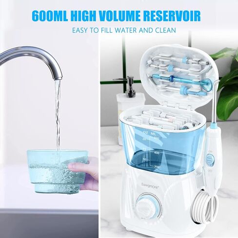 FC166 Water Flosser for Teeth/Braces, 600 ml Large Capacity, 10 Adjustable Pressures,8 Home Nozzles Professional Oral Irrigator for Teeth Clean(White) in Saudi Arabia