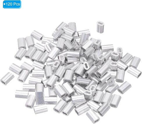 PATIKIL 1/16"/ 1.5mm Aluminum Crimping Loop Sleeves, 120Pcs Cable Crimp Ferrules Wire Rope Sleeves Loops for Rigging Railing, Silver Tone in Saudi Arabia