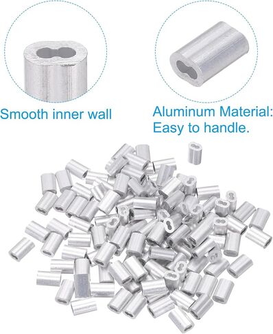 PATIKIL 1/16"/ 1.5mm Aluminum Crimping Loop Sleeves, 120Pcs Cable Crimp Ferrules Wire Rope Sleeves Loops for Rigging Railing, Silver Tone in Saudi Arabia