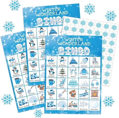 Liliful 35 Pcs Winter Bingo Games Christmas Bingo for Adult Boy Girl 24 Players Winter Wonderland Card Game Set Christmas Party Games for Teens School Family Winter Holiday Christmas Party Games Favor in Saudi Arabia