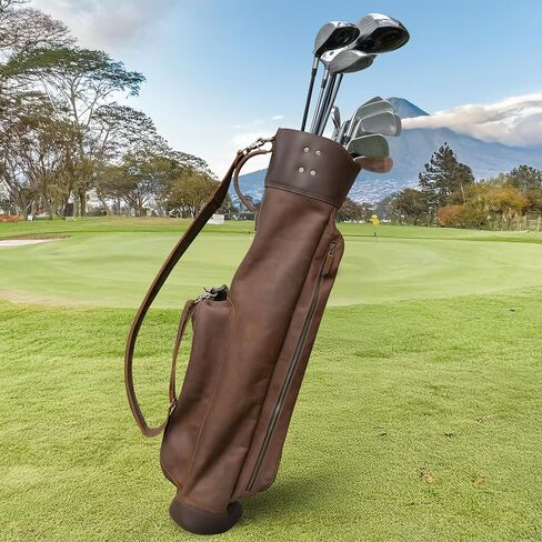 Littlefield & Co., Golf Cart Bag, Club Organizer with Divider Top and Detachable Shoulder Strap, Full Grain Leather, Handmade, Bourbon Brown in Saudi Arabia