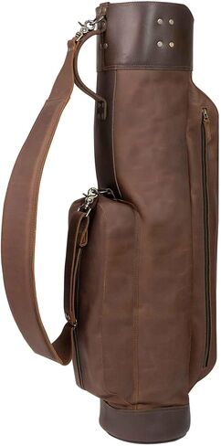 Littlefield & Co., Golf Cart Bag, Club Organizer with Divider Top and Detachable Shoulder Strap, Full Grain Leather, Handmade, Bourbon Brown in Saudi Arabia