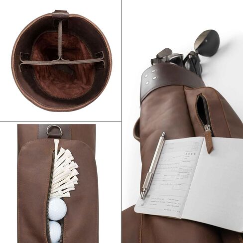 Littlefield & Co., Golf Cart Bag, Club Organizer with Divider Top and Detachable Shoulder Strap, Full Grain Leather, Handmade, Bourbon Brown in Saudi Arabia