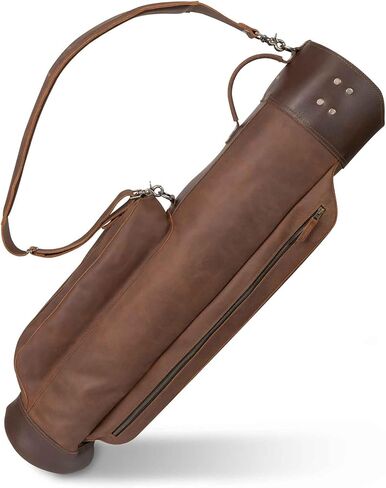 Littlefield & Co., Golf Cart Bag, Club Organizer with Divider Top and Detachable Shoulder Strap, Full Grain Leather, Handmade, Bourbon Brown in Saudi Arabia
