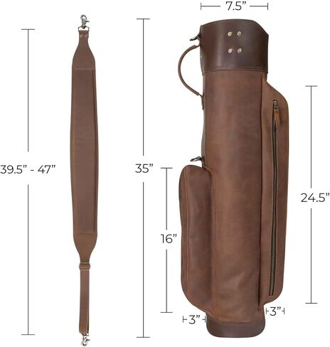 Littlefield & Co., Golf Cart Bag, Club Organizer with Divider Top and Detachable Shoulder Strap, Full Grain Leather, Handmade, Bourbon Brown in Saudi Arabia