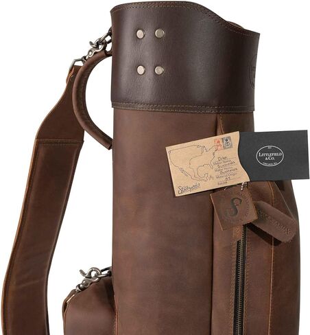 Littlefield & Co., Golf Cart Bag, Club Organizer with Divider Top and Detachable Shoulder Strap, Full Grain Leather, Handmade, Bourbon Brown in Saudi Arabia