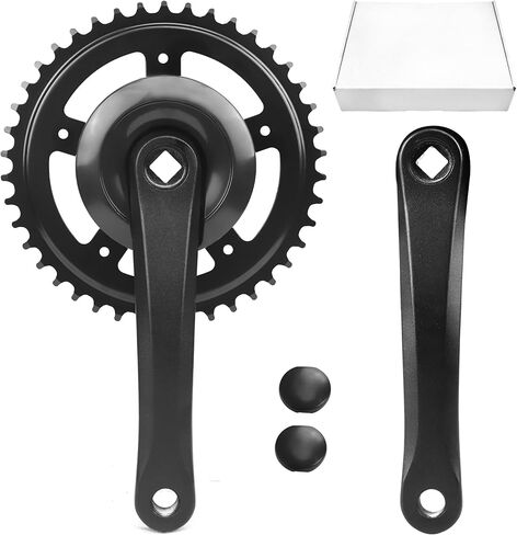 Bike Crankset 38T/42T - 170mm Universal Square Crankset Set Charing Crank Set with 170mm Aluminium Alloy Arm for Single/1/6/7/8 Speeds Ladies Bike/Folding Bike/Cruiser Bike/Mountain Bike, Black/Sliver in Kuwait