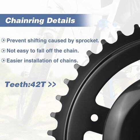 Bike Crankset 38T/42T - 170mm Universal Square Crankset Set Charing Crank Set with 170mm Aluminium Alloy Arm for Single/1/6/7/8 Speeds Ladies Bike/Folding Bike/Cruiser Bike/Mountain Bike, Black/Sliver in Kuwait