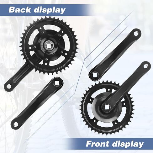 Bike Crankset 38T/42T - 170mm Universal Square Crankset Set Charing Crank Set with 170mm Aluminium Alloy Arm for Single/1/6/7/8 Speeds Ladies Bike/Folding Bike/Cruiser Bike/Mountain Bike, Black/Sliver in Kuwait