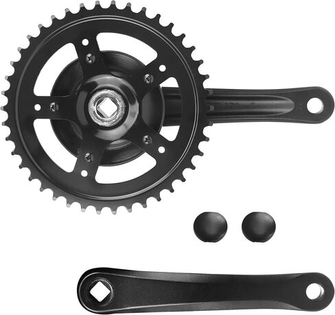 Bike Crankset 38T/42T - 170mm Universal Square Crankset Set Charing Crank Set with 170mm Aluminium Alloy Arm for Single/1/6/7/8 Speeds Ladies Bike/Folding Bike/Cruiser Bike/Mountain Bike, Black/Sliver in Kuwait