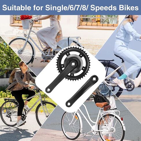 Bike Crankset 38T/42T - 170mm Universal Square Crankset Set Charing Crank Set with 170mm Aluminium Alloy Arm for Single/1/6/7/8 Speeds Ladies Bike/Folding Bike/Cruiser Bike/Mountain Bike, Black/Sliver in Kuwait