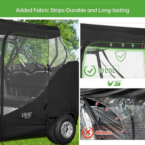 حاوية عربة الجولف 10L0L مناسبة لراكبين EZGO TXT RXV، 600D مقاوم للماء لعربة الجولف المقاومة للثلوج، غطاء دافئ، 2 سحابات للأبواب، نافذة شفافة 4 جوانب و4 خطافات مقاومة للرياح، غطاء مطر لعربة الجولف، أسود in Saudi Arabia