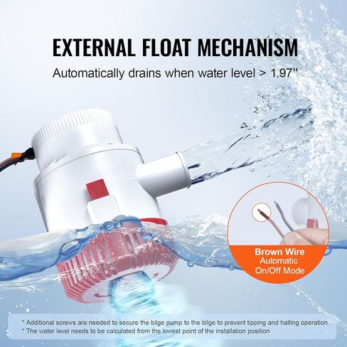 VEVOR 12V Bilge Pump, 3000GPH Automatic Submersible Boat Bilge Water Pump with 1.6" Outlet Diameter Float Switch, Small Boat Bilge Pump Marine Electric Bilge Pump for Boats, Ponds, Pools, Basements in Saudi Arabia