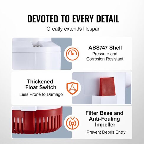 VEVOR 12V Bilge Pump, 3000GPH Automatic Submersible Boat Bilge Water Pump with 1.6" Outlet Diameter Float Switch, Small Boat Bilge Pump Marine Electric Bilge Pump for Boats, Ponds, Pools, Basements in Saudi Arabia