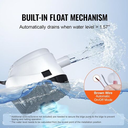 VEVOR 12V Bilge Pump, 3000GPH Automatic Submersible Boat Bilge Water Pump with 1.6" Outlet Diameter Float Switch, Small Boat Bilge Pump Marine Electric Bilge Pump for Boats, Ponds, Pools, Basements in Saudi Arabia