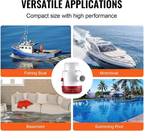 VEVOR 12V Bilge Pump, 3000GPH Automatic Submersible Boat Bilge Water Pump with 1.6" Outlet Diameter Float Switch, Small Boat Bilge Pump Marine Electric Bilge Pump for Boats, Ponds, Pools, Basements in Saudi Arabia