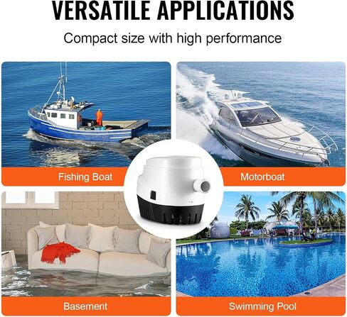 VEVOR 12V Bilge Pump, 3000GPH Automatic Submersible Boat Bilge Water Pump with 1.6" Outlet Diameter Float Switch, Small Boat Bilge Pump Marine Electric Bilge Pump for Boats, Ponds, Pools, Basements in Saudi Arabia